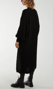 BLACK CHUNKY KNIT LONGLINE CARDIGAN