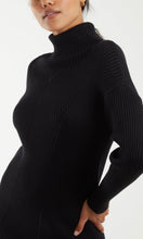 Load image into Gallery viewer, BLACK THICK RIBBED KNIT ROLL NECK JUMPER MINI DRESS