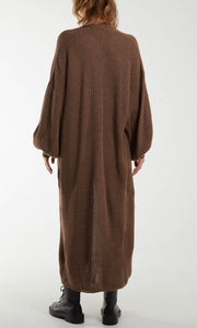 TOFFEE BROWN CHUNKY KNIT LONGLINE CARDIGAN