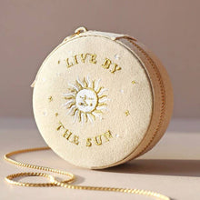 Load image into Gallery viewer, Sun and Moon Embroidered Round Jewellery Case in Beige