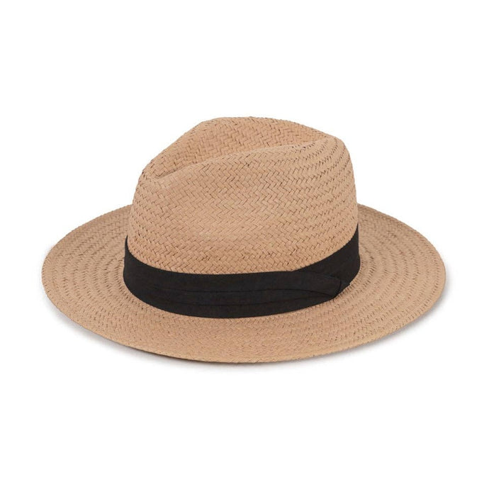 Straw fedora with Grosgrain Trim in Natural and Black