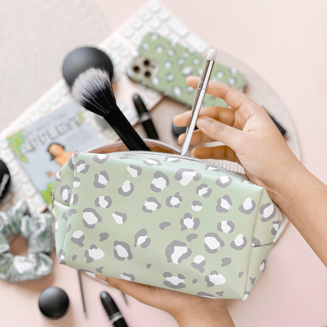 Sage Leopard Make Up Bag