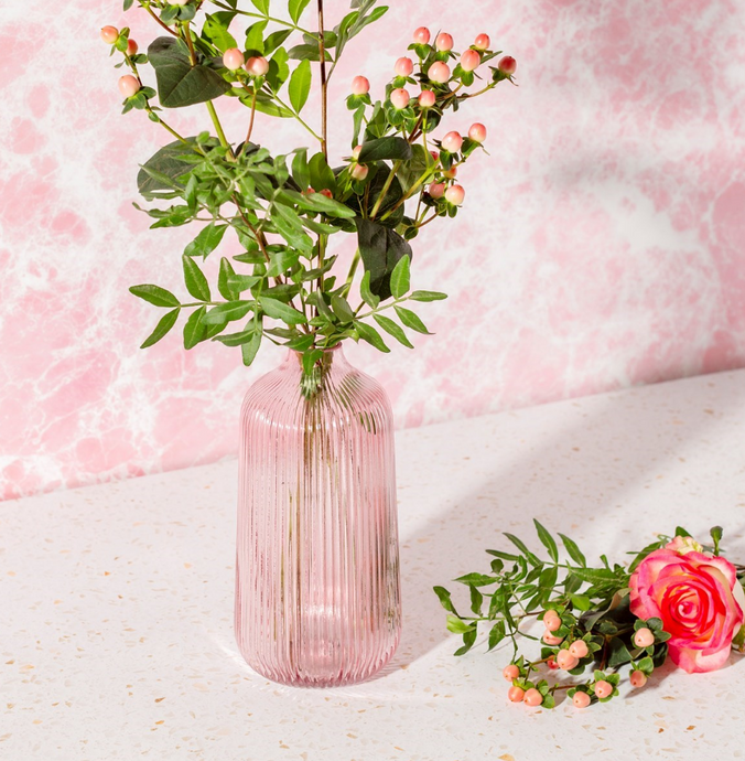 Tall Fluted Glass Vase Pink