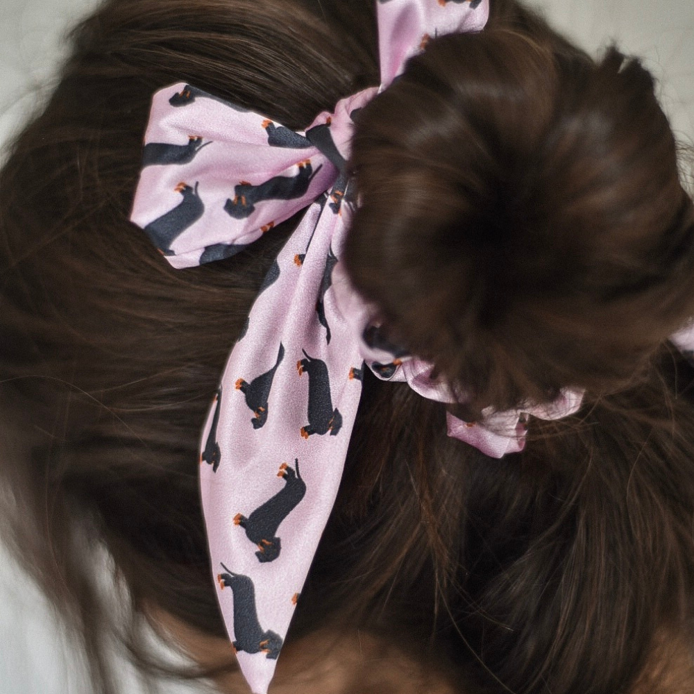 Dachshund Satin Bow Scrunchie