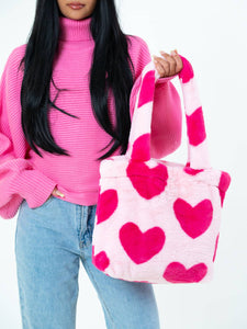 Heart Fur Tote Bag in Pink